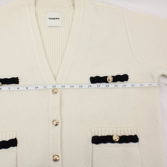 NWT Sandro Martie Cardigan in Ecru with Black Braided Velvet Trim FR Size 4/XL - Picture 16 of 16
